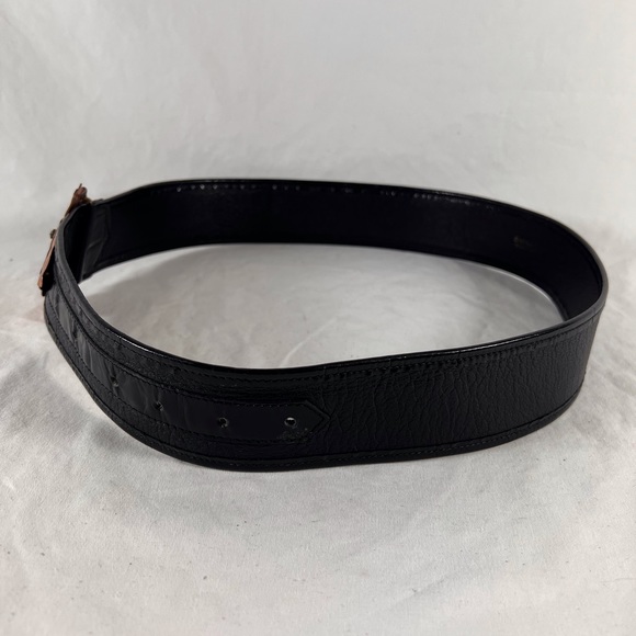GIANFRANCO LOTTI Leaf Buckle Accent Black Leather Women's Belt Made in Italy - Picture 4 of 9